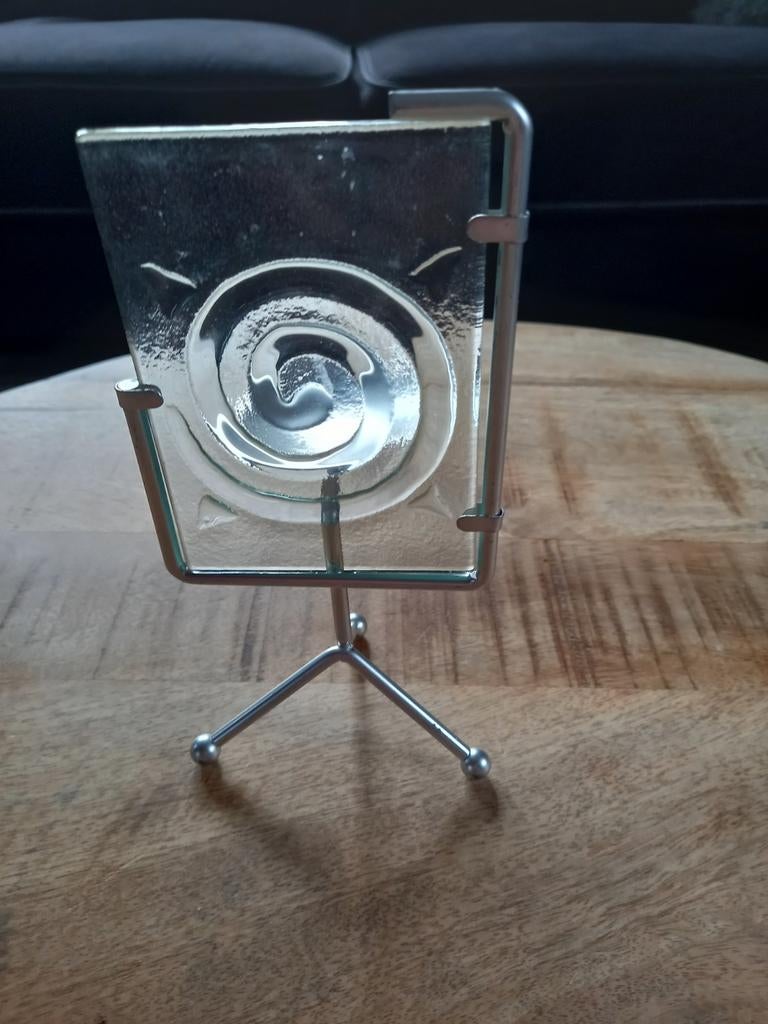 Glazen waxinelichthouder met metalen standaard, Ophalen of Verzenden