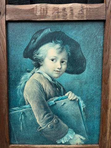 Vintage schilderij met afbeelding jongen met boek beschikbaar voor biedingen