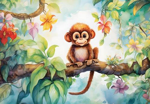 Kinderkamer behang Baby Aapje op tak * Muurdeco4kids, Kinderen en Baby's, Kinderkamer | Inrichting en Decoratie, Nieuw, Wanddecoratie
