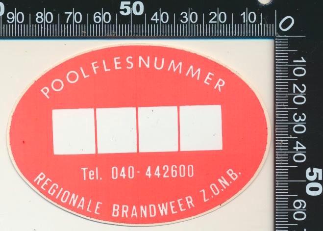Sticker: Regionale Brandweer ZONB - Poolflesnummer, Verzamelen, Stickers, Zo goed als nieuw, Bedrijf of Vereniging, Ophalen of Verzenden