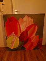 Kleurig bloemen schilderij. 1 bij 1 meter., Ophalen of Verzenden