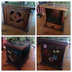 Oud houten stoofje - deurtje - lade - Hindeloopen, Antiek en Kunst, Curiosa en Brocante, Ophalen of Verzenden