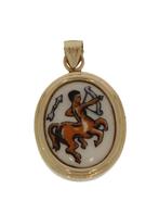 14k Vintage ketting hanger goud Centaur cupido diamant onyx
