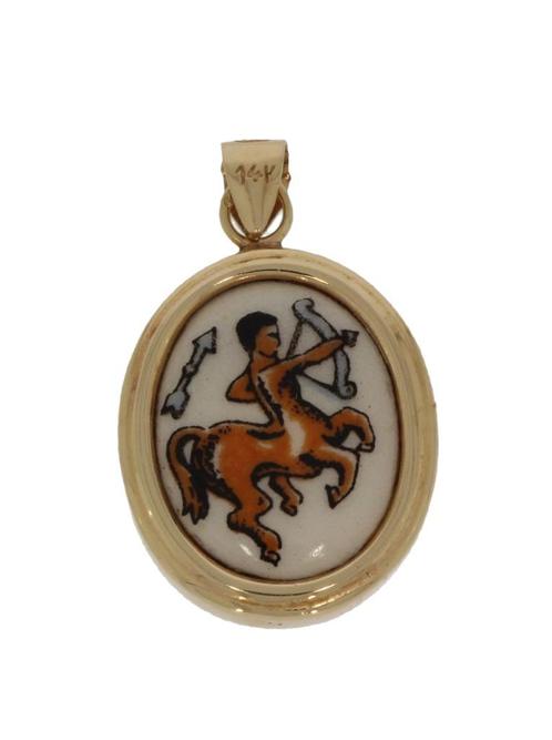 14k Vintage ketting hanger goud Centaur cupido diamant onyx, Sieraden, Tassen en Uiterlijk, Kettinghangers, Zo goed als nieuw