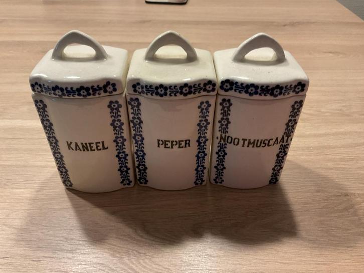 Oude brocante kruidenpotjes - set van 3, Huis en Inrichting, Keuken | Keukenbenodigdheden, Gebruikt, Ophalen of Verzenden