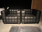 Set Zwarte Leren Kubus fauteuils izgs, Industrieel strak, Ophalen of Verzenden, Zo goed als nieuw, 75 tot 100 cm