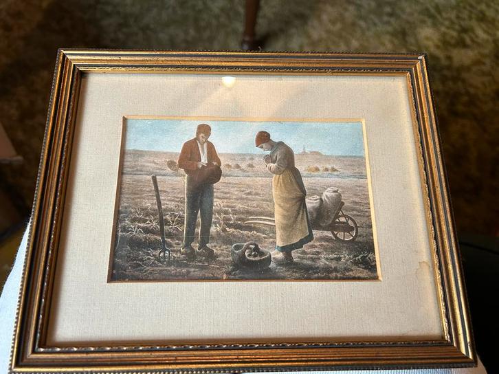 Oude ingelijste prent van Angelus van François Millet, Antiek en Kunst, Kunst | Tekeningen en Foto's, Ophalen of Verzenden