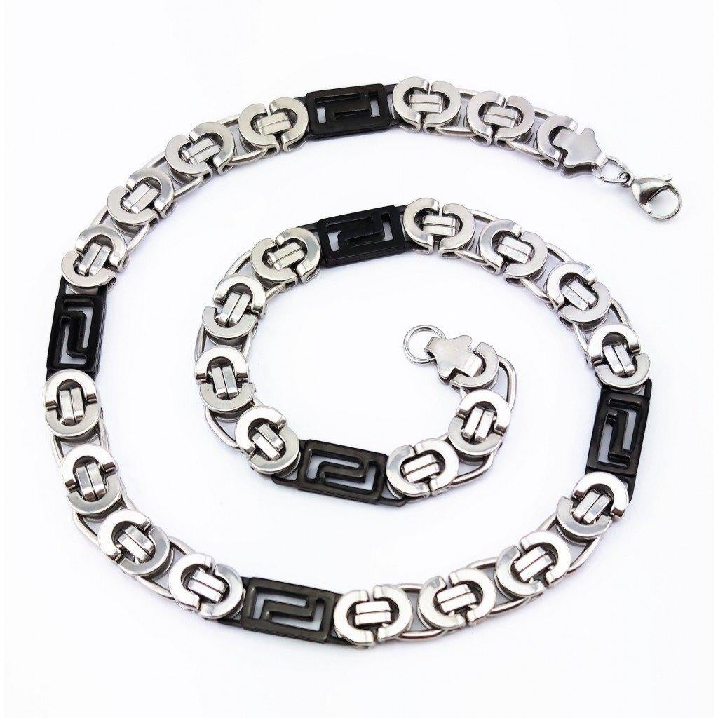 11,5mm Brede Koningsketting Heren - Zwart-Zilverkleur Stalen, Sieraden, Tassen en Uiterlijk, Kettingen, Overige materialen, Birgitta-Gracht 33, 6465 EL Kerkrade, Nederland