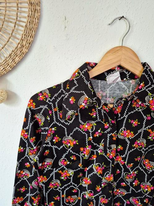 Vintage 70s deadstock puntkraag bloemen blouse S, Kleding | Dames, Blouses en Tunieken, Nieuw, Maat 36 (S), Ophalen of Verzenden