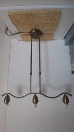 Messing driedelige Hanglamp met mat glazen kelken, Ophalen of Verzenden, Zo goed als nieuw, 75 cm of meer, Glas