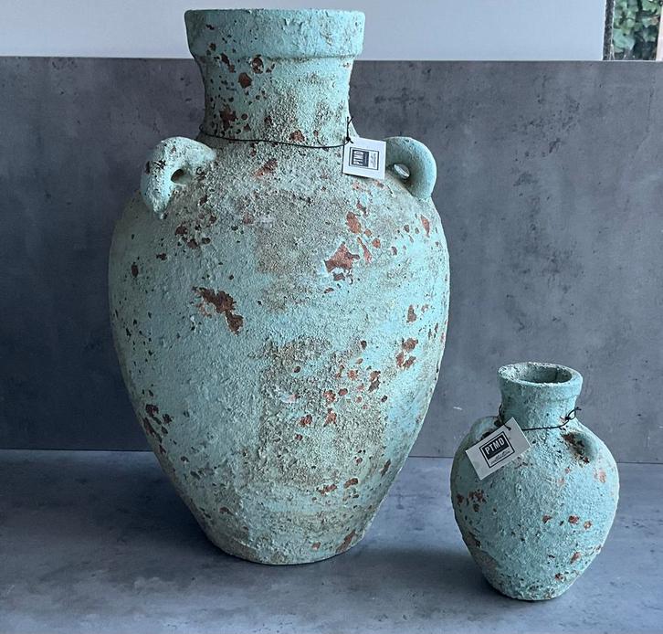 PTMD decoratie kruiken set groen/ bruin tinten, Huis en Inrichting, Woonaccessoires | Vazen, Nieuw, Overige kleuren, Minder dan 50 cm