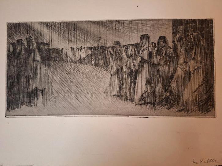 Ets van een Vrouwenprocessie, Antiek en Kunst, Kunst | Etsen en Gravures, Ophalen of Verzenden