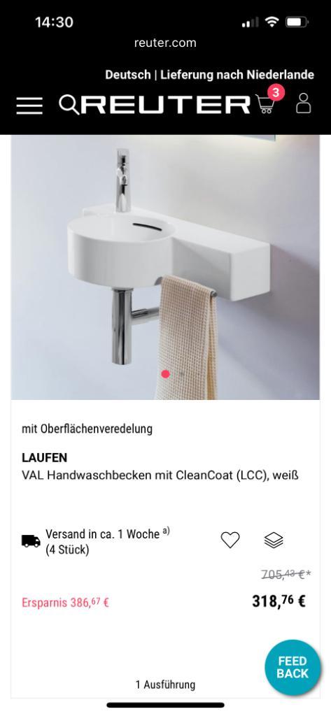 Laufen sink, Doe-het-zelf en Verbouw, Sanitair, Nieuw, Wastafel, Glas, Ophalen of Verzenden