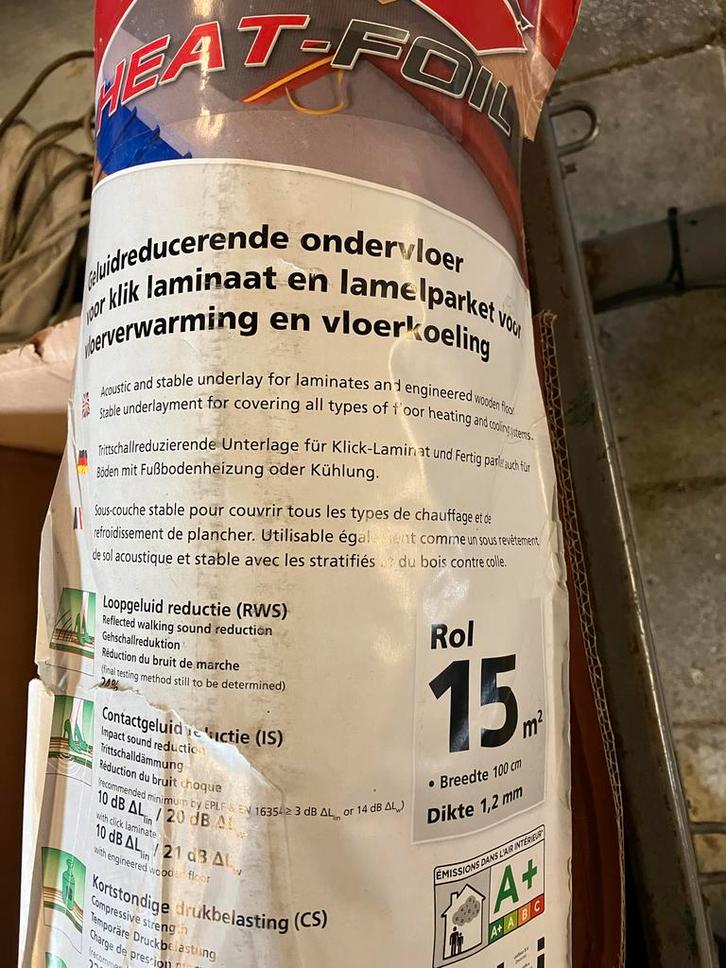 Geluidsreducerende ondervloer 15m² - Nieuw!, Doe-het-zelf en Verbouw, Vloerdelen en Plavuizen, Nieuw, Laminaat, Kunststof, 150 cm of meer