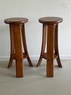 2 x Vintage brutalist houten barkrukken, stool, 2 krukken, Ophalen, Zo goed als nieuw, 60 tot 90 cm