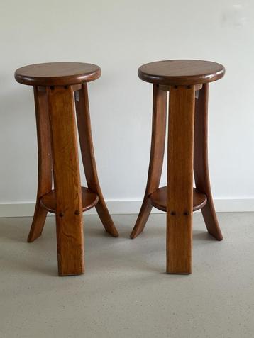 2 x Vintage brutalist houten barkrukken, stool beschikbaar voor biedingen