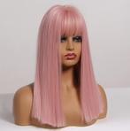 Pastel Roze Steile Pruik Met Pony Haar Dames Vrouwen Haren, Verzenden, Nieuw, Pruik of Haarverlenging