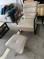 Fauteuil Lage ECHT LEDER + Voetenbank en meer, Ophalen of Verzenden, Zo goed als nieuw, Metaal
