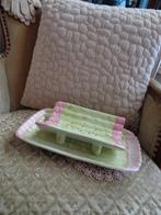 Brocante Asperge Schaal Barbotine met Schotel ** Mimosa **, Antiek en Kunst, Ophalen of Verzenden