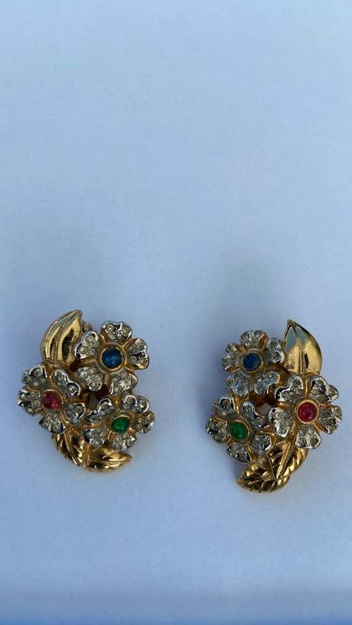 Oorclips goud verguld met Smaragd gesigneerd Avec, Sieraden, Tassen en Uiterlijk, Antieke sieraden, Oorbellen, Goud, Met edelsteen