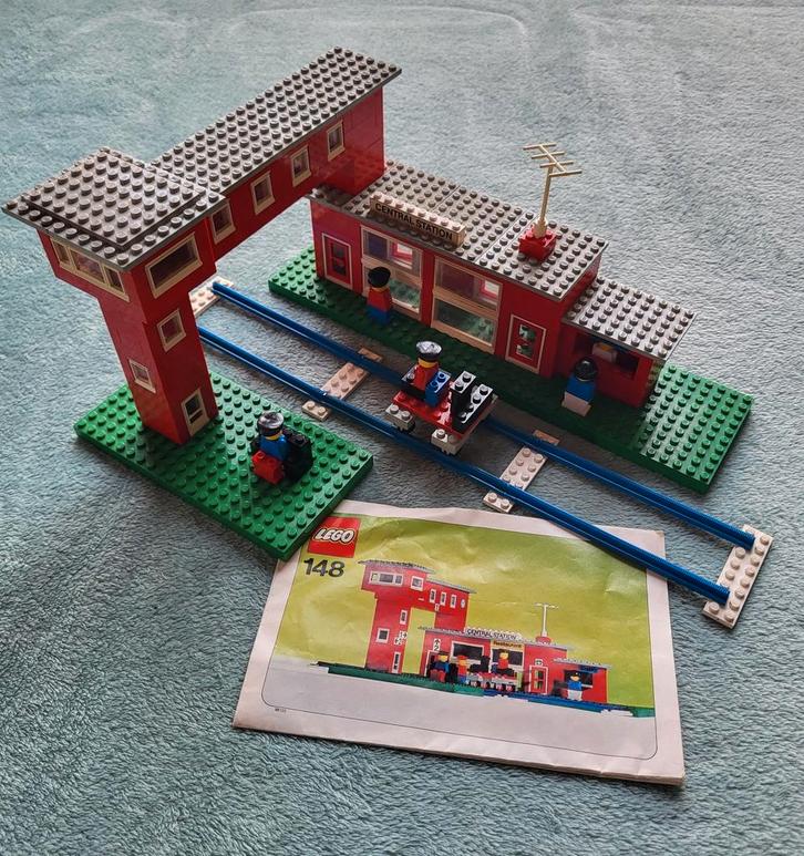 Lego trein 4,5 & 12 Volt blauwe rails station set 148 + boek, Kinderen en Baby's, Speelgoed | Duplo en Lego, Gebruikt, Lego, Complete set