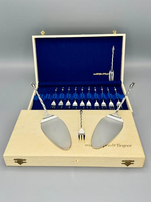 Zilveren gebaksvorkjes en taartscheppen, kroon, complete set, Antiek en Kunst, Antiek | Goud en Zilver, Zilver, Ophalen of Verzenden