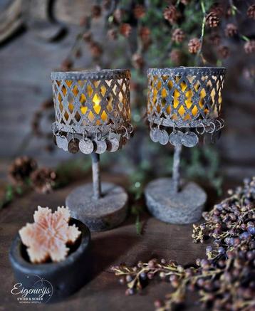 Metalen Kandelaar met Muntjes | 22x10 cm beschikbaar voor biedingen