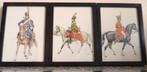 3 vintage prentjes in oude lijstjes Militairen te paard, Minder dan 50 cm, Print, Minder dan 50 cm, Gebruikt