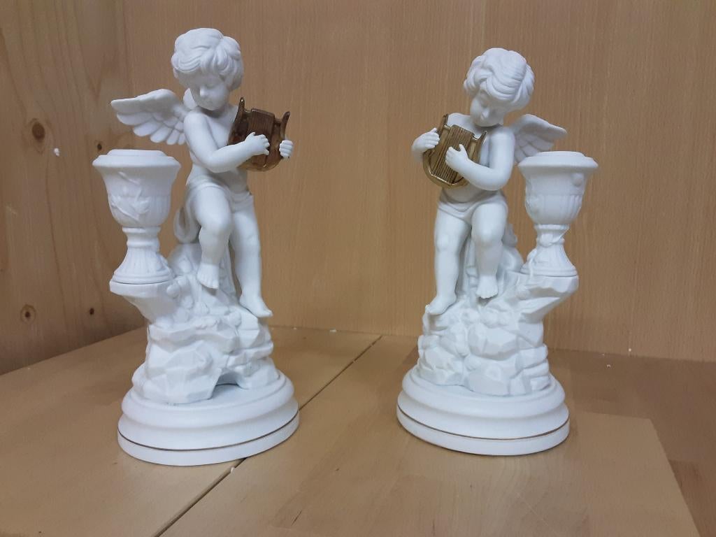 2 prachtige kandelaars "Amorini Di Pompei", Overige materialen, ., Wit, Ophalen of Verzenden