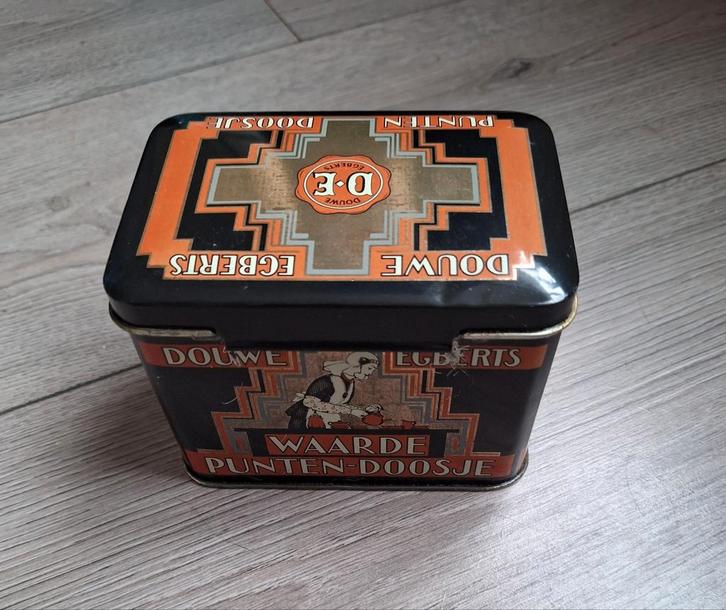 douwe egberts punten doosje vintage blik 12x8,5x8 cm, Verzamelen, Blikken, Gebruikt, Koffie, Douwe Egberts, Ophalen of Verzenden