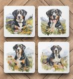 Appenzeller Sennenhund Aquarel onderzetters met houder, Ophalen of Verzenden, Nieuw, Glas of Kopje