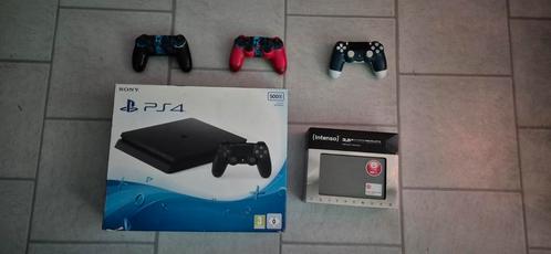 Playstation 4 Slim 500GB + Intenso Hard Drive 5T, Spelcomputers en Games, Spelcomputers | Sony PlayStation 4, Slim, Ophalen of Verzenden