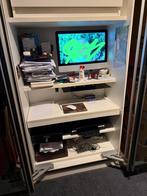 Computerkast met glazen deuren en uitschuifbaar plateau, Ophalen, Gebruikt, 70 tot 120 cm, Glas