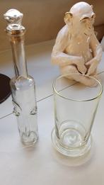 Set design glas; vaas vintage Italie met pontil+ reliëf fles, Minder dan 50 cm, Glas, Ophalen