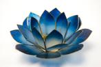 blauwe kandelaar waxinelichthouder lotus 15 cm doorsnede, Overige materialen, -, Blauw, -