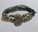 Vintage glaskralen strass hartje kristallen kralen armband, Ophalen of Verzenden, Zo goed als nieuw, Zilver, Overige materialen