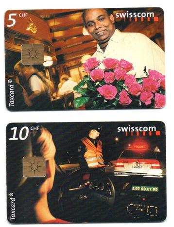 Zwitserland, 2 telefoonkaarten, momenten beschikbaar voor biedingen