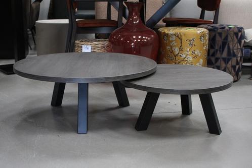 Set van 2 grijze ronde salontafels metaal & melamine, Huis en Inrichting, Woonaccessoires | Overige, Zo goed als nieuw, Ophalen