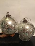 2 Hele grote kerstballen, zilverkleurig craquelé glas zilver, Ophalen of Verzenden