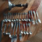 Lot verzilverd bestek en verzilverd sheffield kandelaar, Antiek en Kunst, Ophalen of Verzenden