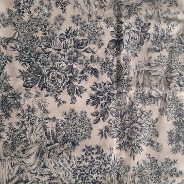 Nieuwe toile de jouy stof donkerblauw wit beschikbaar voor biedingen