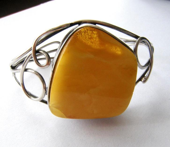 925 Sterling Zilver Armband Amber butterscotch barnsteen, Sieraden, Tassen en Uiterlijk, Antieke sieraden, Armband, Zilver, Met edelsteen