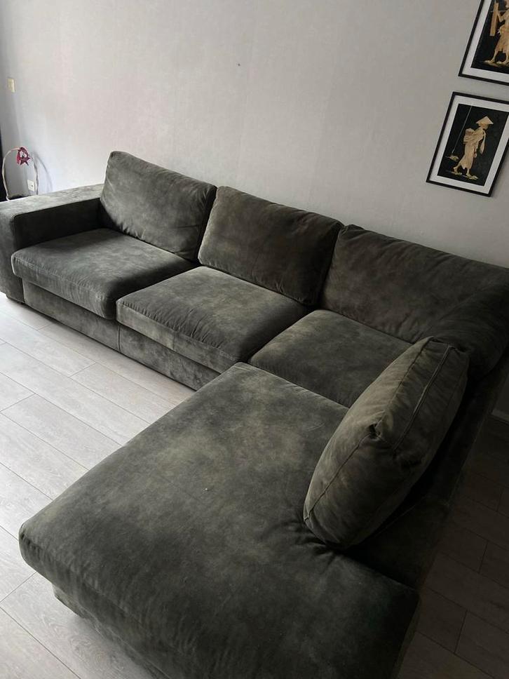 Donkergroene Velvet Hoekbank merk urban sofa, Huis en Inrichting, Banken | Bankstellen, Zo goed als nieuw, Hoekbank, Vierpersoons of meer
