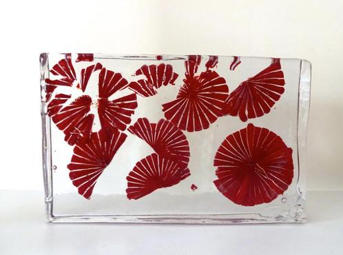 Glazen object tegel helder met rode motieven Murano 0576-g, Antiek en Kunst, Antiek | Glas en Kristal, Ophalen