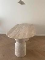Solid Travertine Marmer Eettafel – Oval Hourglass Base, Nieuw, Ophalen of Verzenden, 75 cm of meer, 60 cm of meer