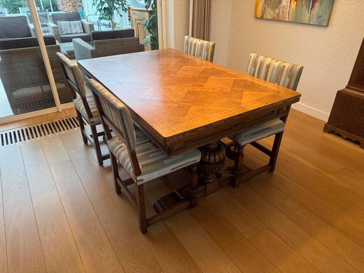 Antieke eikenhouten tafel met 6 stoelen, Antiek en Kunst, Antiek | Meubels | Tafels, Ophalen