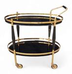 966. Messing theewagen met zwart glas, midden 20e eeuw, Ophalen of Verzenden