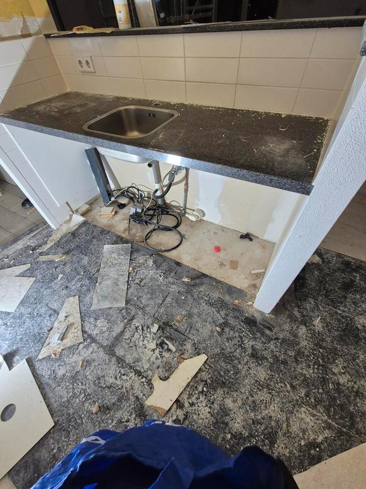 Natuurstenen keukenbladen + spoelbak + inbouwkoelkast, Huis en Inrichting, Keuken | Keukenelementen, Gebruikt, Ophalen