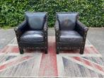 2 x Ralph lauren zwart leren generfde fauteuils !!!!, Ophalen, Ralph lauren, Minder dan 75 cm, Hout