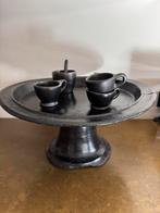 Oud houten schaal op voet taartplateau olijfschaal Wabi Sabi, Antiek en Kunst, Ophalen of Verzenden